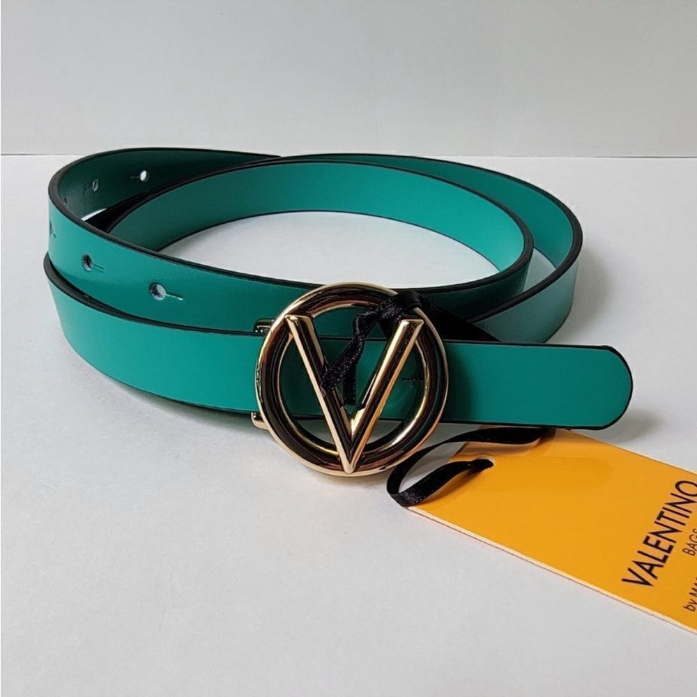 Valentino by Mario Valentino Baby Logo Leather Belt In Green S $300